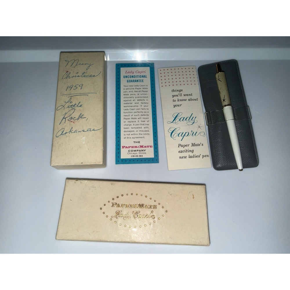Vintage 1950's Paper Mate Lady Caprio Petite White Starburst Pen MCM Complete